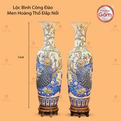 Lộc Bình Công Đào Men Hoàng Thổ Đắp Nổi