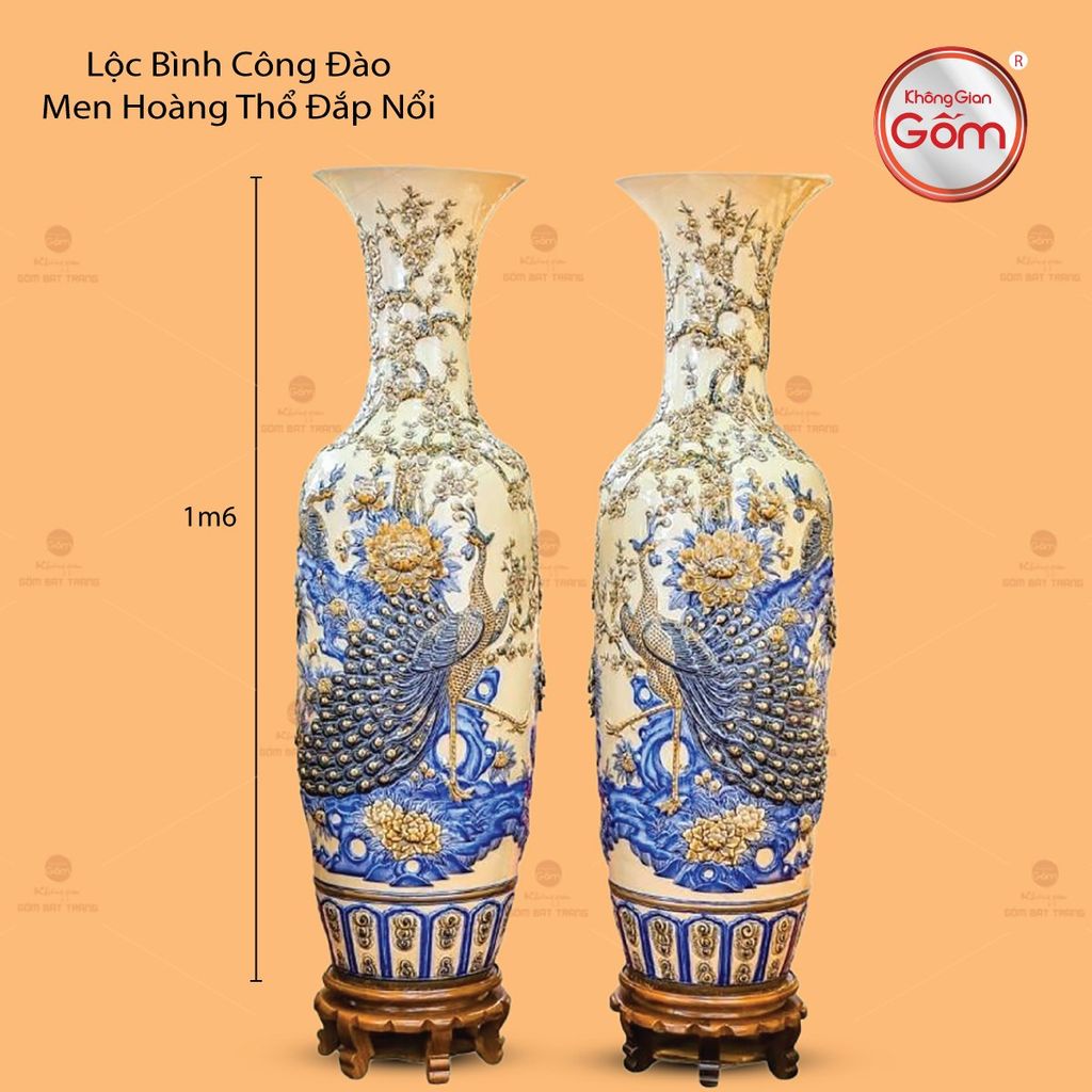 Lộc Bình Công Đào Men Hoàng Thổ Đắp Nổi