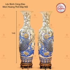Lộc Bình Công Đào Men Hoàng Thổ Đắp Nổi