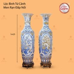 Lộc Bình Tứ Cảnh Men Rạn Đắp Nổi