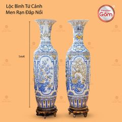 Lộc Bình Tứ Cảnh Men Rạn Đắp Nổi