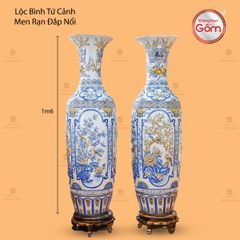 Lộc Bình Tứ Cảnh Men Rạn Đắp Nổi