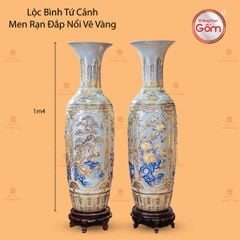 Lộc Bình Tứ Cảnh Men Rạn Đắp Nổi Vẽ Vàng