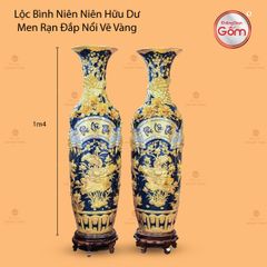 Lộc Bình Phúc Lộc Thọ Men Xanh Coban Đắp Nổi Dát Vàng