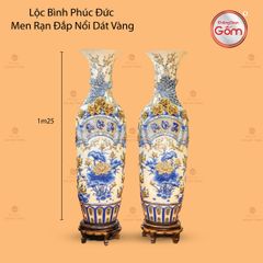 Lộc Bình Phúc Lộc Thọ Men Hoàng Thổ Đắp Nổi