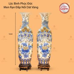 Lộc Bình Phúc Lộc Thọ Men Hoàng Thổ Đắp Nổi