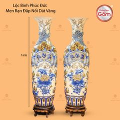 Lộc Bình Phúc Lộc Thọ Men Hoàng Thổ Đắp Nổi