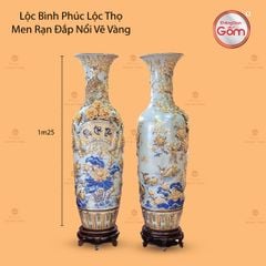 Lộc Bình Phúc Lộc Thọ Men Rạn Đắp Nổi Vẽ Vàng