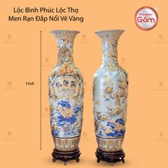 Lộc Bình Phúc Lộc Thọ Men Rạn Đắp Nổi Vẽ Vàng