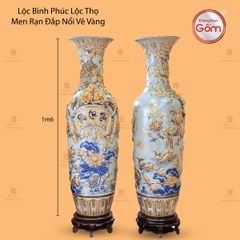 Lộc Bình Phúc Lộc Thọ Men Rạn Đắp Nổi Vẽ Vàng