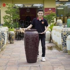Lu nước phong thủy men màu tím họa tiết hoa
