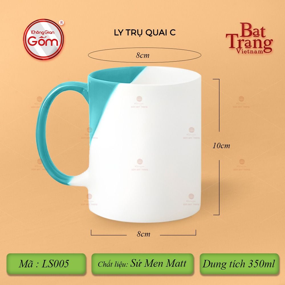 Ly Trụ Quai C Hai Màu Men Nhám