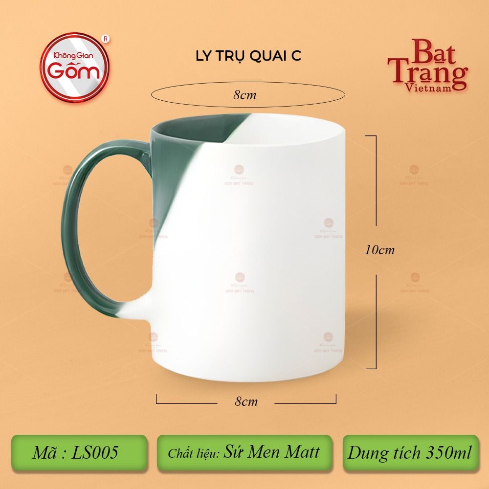 Ly Trụ Quai C Hai Màu Men Nhám