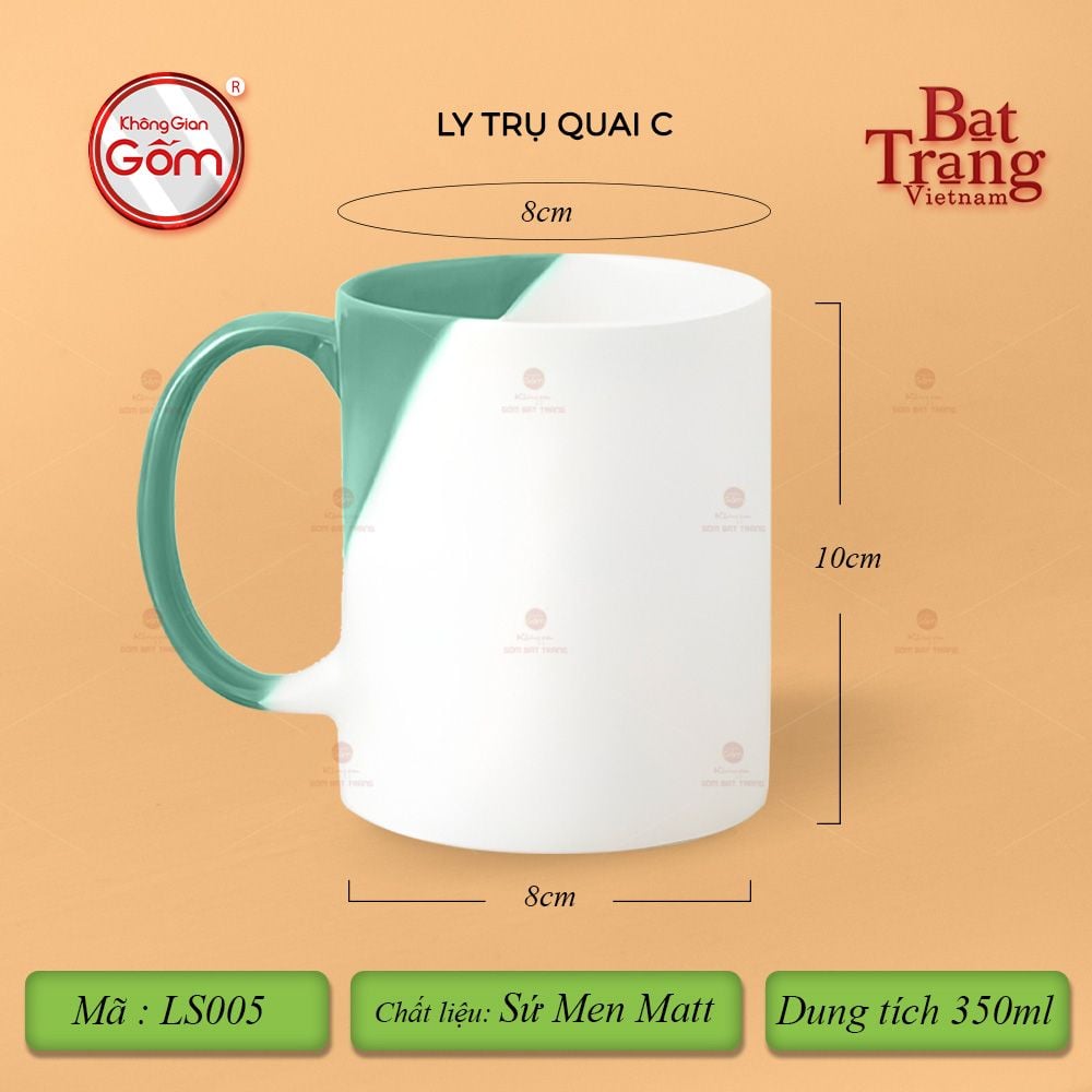 Ly Trụ Quai C Hai Màu Men Nhám