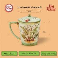 Ly Vẽ Tay Có Nắp Men Xanh