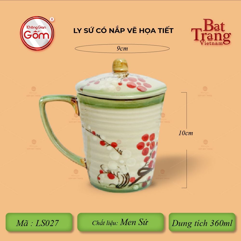 Ly Vẽ Tay Có Nắp Men Xanh