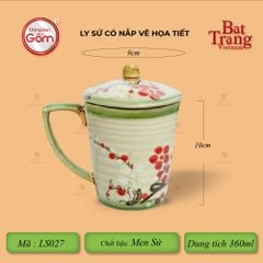 Ly Vẽ Tay Có Nắp Men Xanh