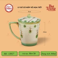 Ly Vẽ Tay Có Nắp Men Xanh