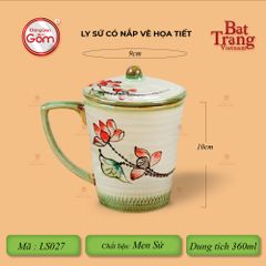 Ly Vẽ Tay Có Nắp Men Xanh