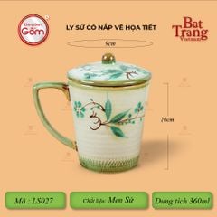 Ly Vẽ Tay Có Nắp Men Xanh