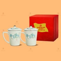 Bộ Ly Vẽ Tay Có Nắp Sen Xanh