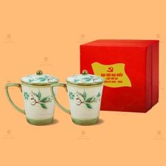 Bộ Ly Sứ Vẽ Tay Có Nắp Vẽ Trúc