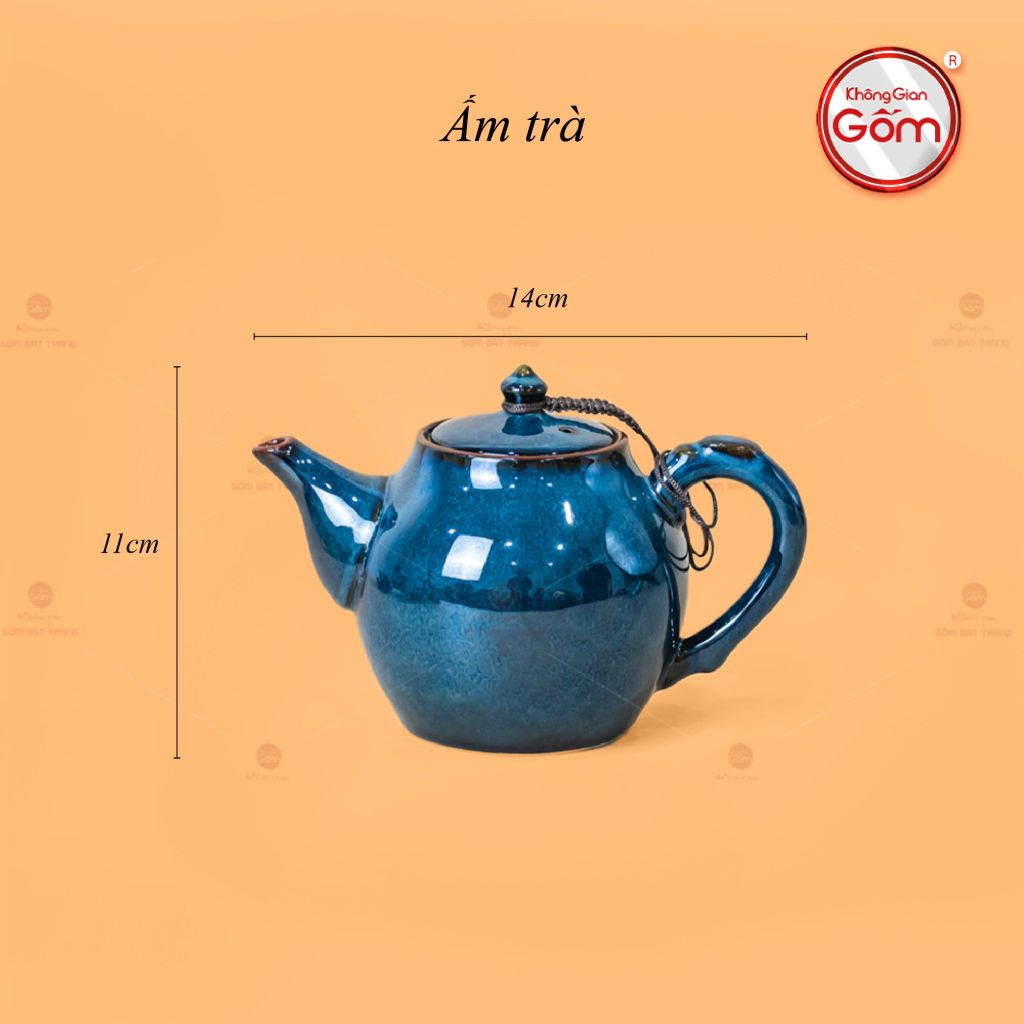 Bộ Ấm Trà Bầu Xanh Hoa Men Hỏa Biến
