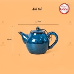 Bộ Ấm Trà Bầu Xanh Hoa Men Hỏa Biến