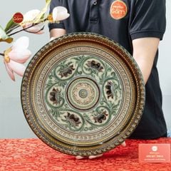 Đĩa Trưng Bày Đắp Nổi Vẽ Màu Hoa Sen Hội Tụ