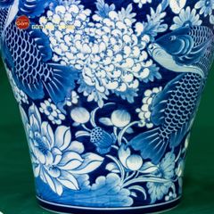 Mai Bình Cửu Ngư Chầu Nguyệt Lam Ngọc Bình An