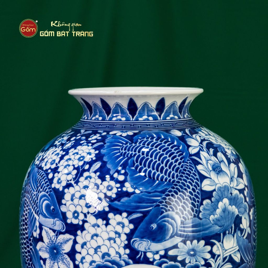 Mai Bình Cửu Ngư Chầu Nguyệt Lam Ngọc Bình An