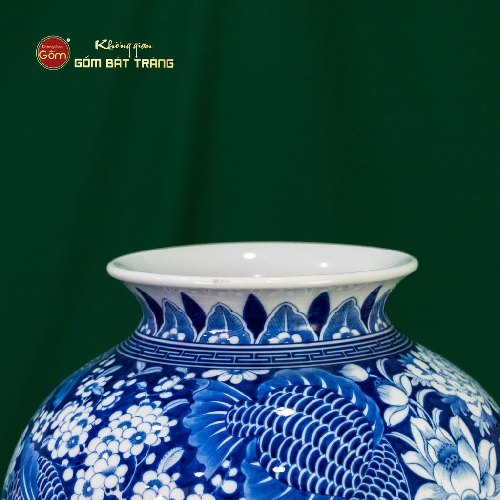 Mai Bình Cửu Ngư Chầu Nguyệt Lam Ngọc Bình An