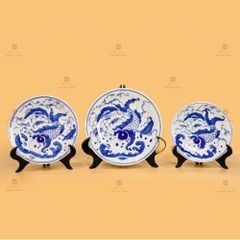 Mâm Bồng Men Lam Họa Tiết Lý Ngư Vọng Nguyệt