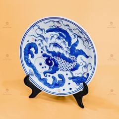 Mâm Bồng Men Lam Họa Tiết Lý Ngư Vọng Nguyệt