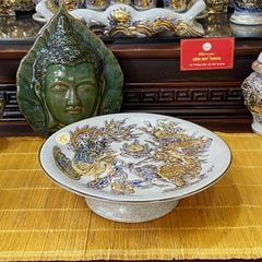 Mâm Bồng Men Rạn Vẽ Vàng Họa Tiết Long Phụng Trình Tường