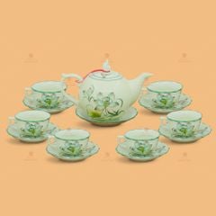 Bộ trà Mẫu Đơn men ngọc hoa sen vẽ tay