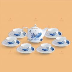 Bộ trà Mẫu Đơn sen chuồn xanh chỉ vàng
