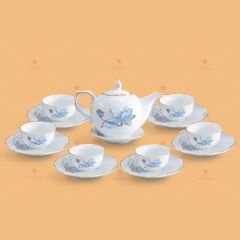 Bộ trà Mẫu Đơn sen xanh kẻ chỉ vàng
