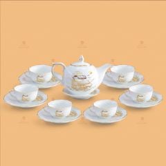 Bộ trà Mẫu Đơn Thuận buồm kẻ chỉ vàng