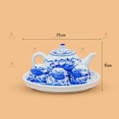 Bộ Ấm 3 Chén Men Lam Họa Tiết Hoa Sen