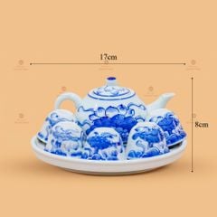 Bộ Ấm 5 Chén Men Lam Họa Tiết Hoa Sen