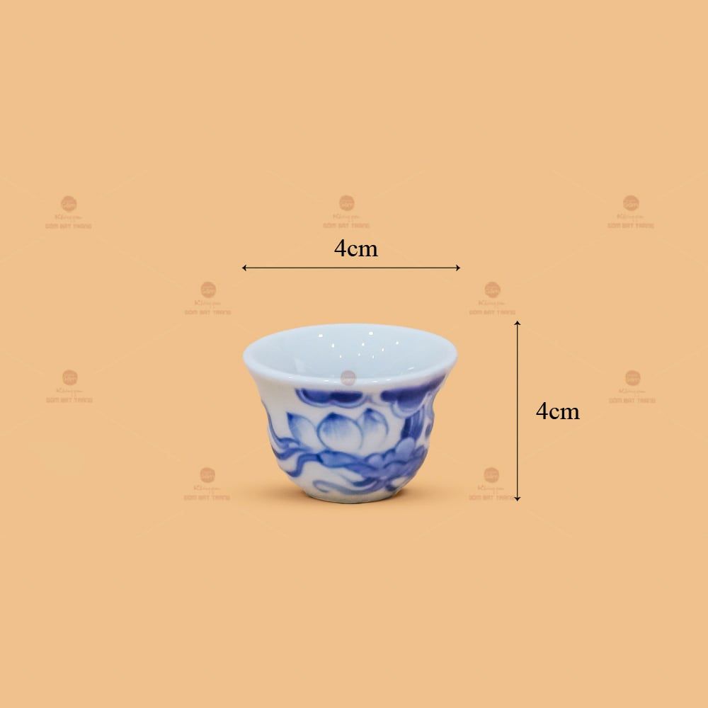 Chén Trà Lẻ Men Lam Họa Tiết Hoa Sen
