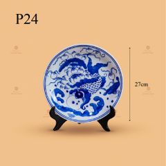 Mâm Bồng Men Lam Họa Tiết Lý Ngư Vọng Nguyệt