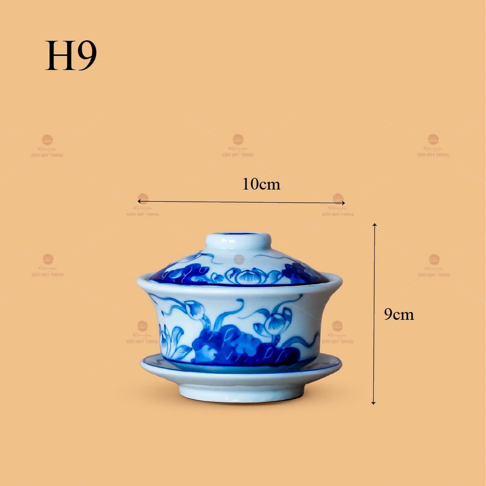 Bát Sâm Thờ Men Lam Họa Tiết Hoa Sen