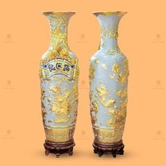 Lộc Bình Phúc Lộc Thọ Men Rạn Đắp Nổi Dát Vàng