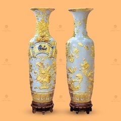 Lộc Bình Phúc Đức Men Rạn Đắp Nổi Dát Vàng
