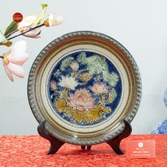 Đĩa Trưng Bày Đắp Nổi Vẽ Màu Hoa Sen