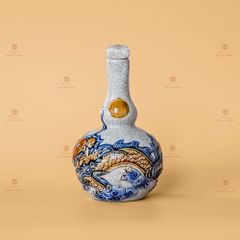 Nậm Rươu Hai Bầu Men Rạn Nổi Họa Tiết Rồng Chầu Nhật