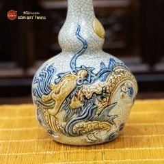 Nậm Rươu Hai Bầu Men Rạn Nổi Họa Tiết Rồng Chầu Nhật