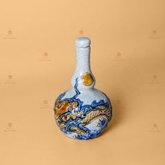 Nậm Rươu Hai Bầu Men Rạn Nổi Họa Tiết Rồng Chầu Nhật